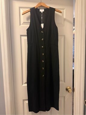 Every Black Button-Front V-Neck Midi Dress